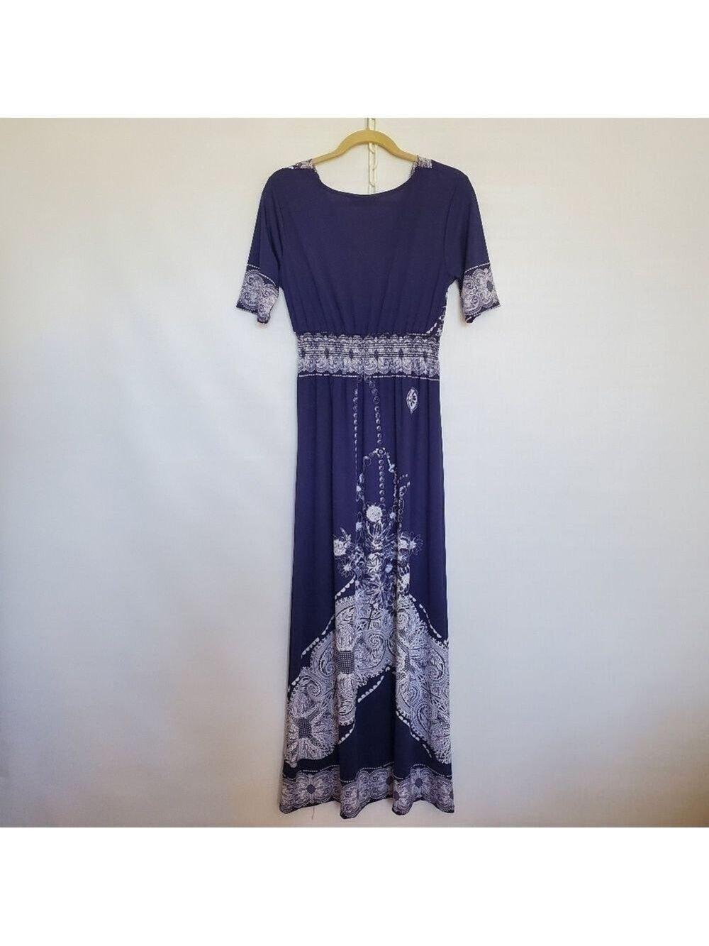 LAPOGEE MAXI DRESS FLORAL PAISLEY LIGHT-WEIGHT SOFT WHITE NAVY WOMENS ( L ) - Picture 2 of 10